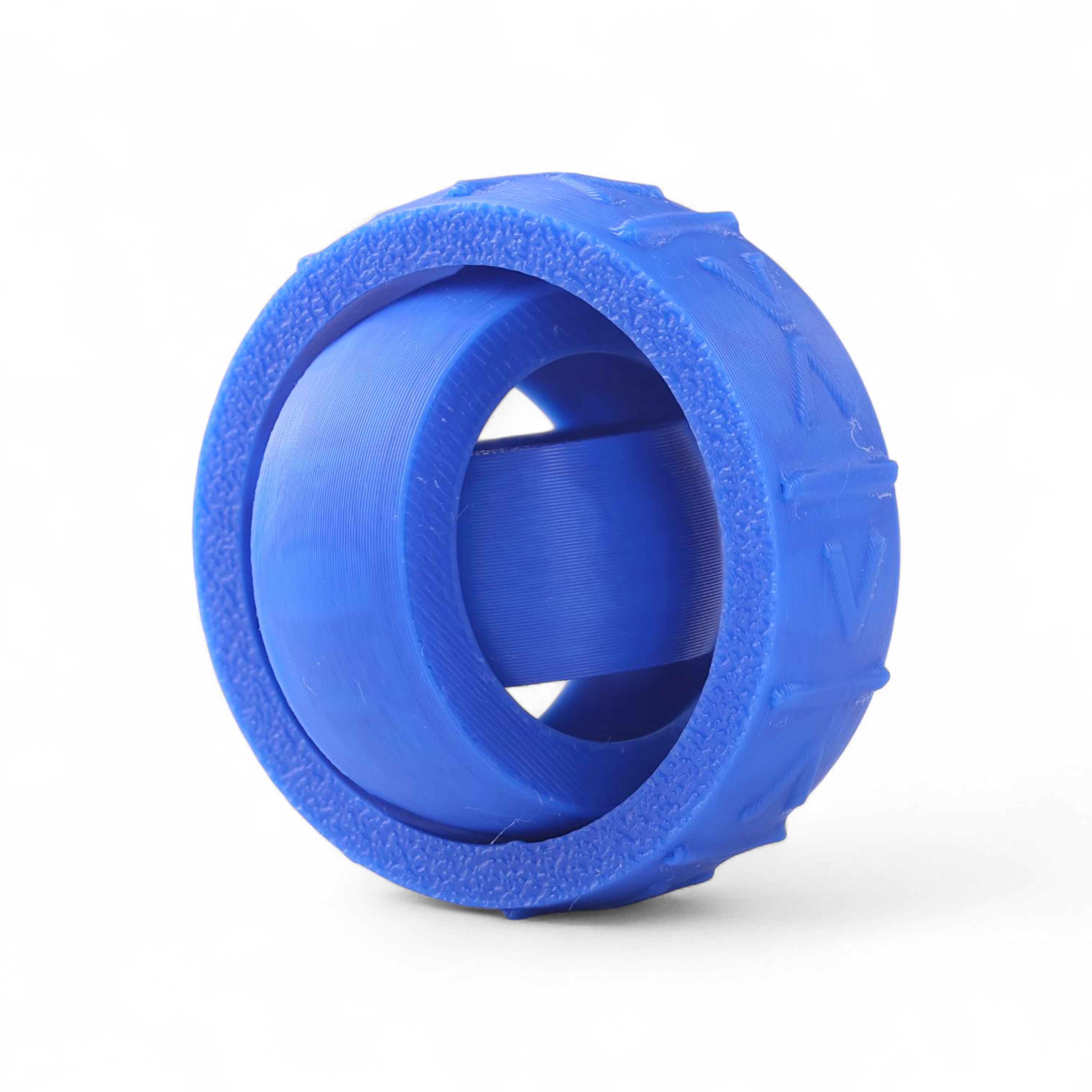 Blue plastic cylindrical product with textured surface